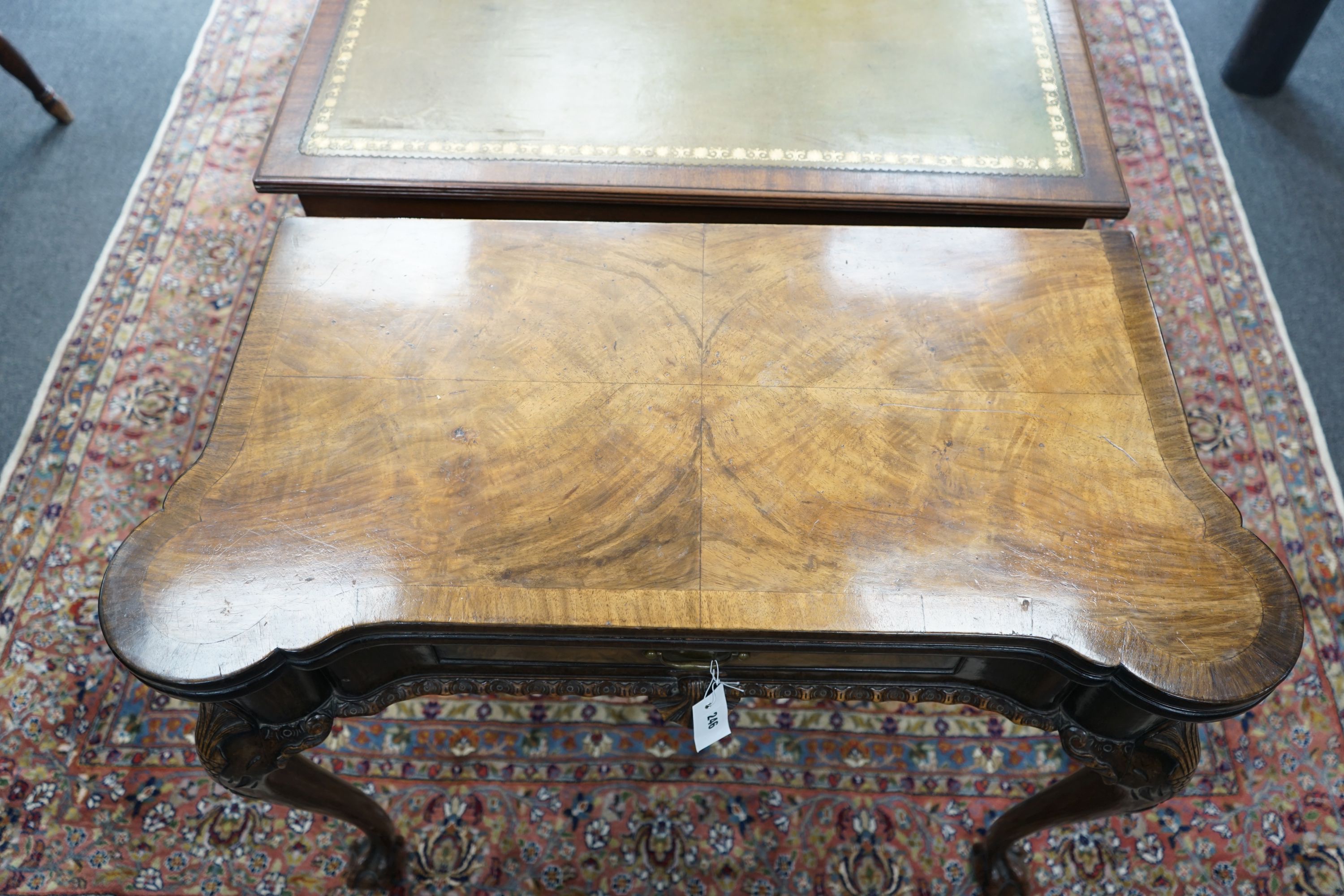 A George II revival walnut card table, width 88cm depth 45cm height 75cm